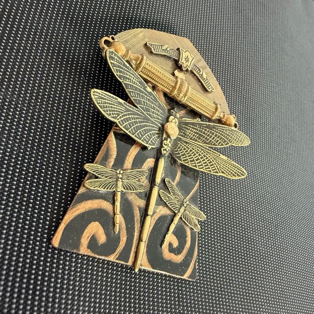 DRAGONFLY Brooch Pin Mixed Metals Golden Vintage